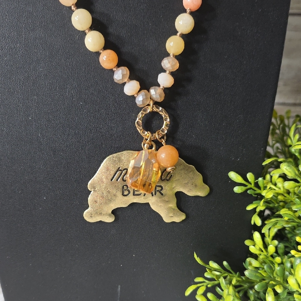 Gold Mama Bear Pendant Necklace - Picture 2 of 8